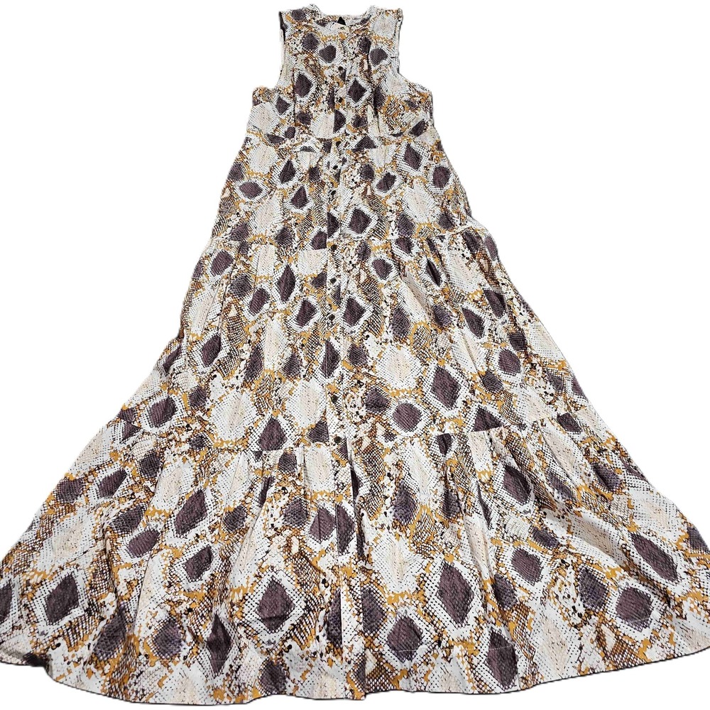 Maeve‎ Anthropologie Womens Brown Sleeveless Snake Print Maxi Dress 10